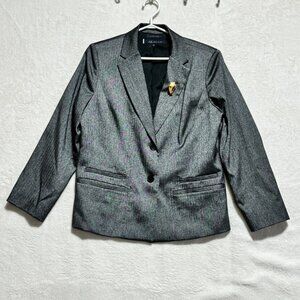 Anne Klein Blazer Coat Gray/Silver 2 Button 2 Pocket w/ Gold Pin Women's Size 14